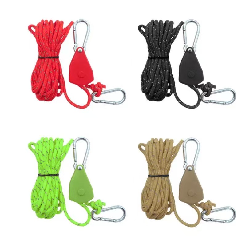 Four colour guylines with carabiner accessories