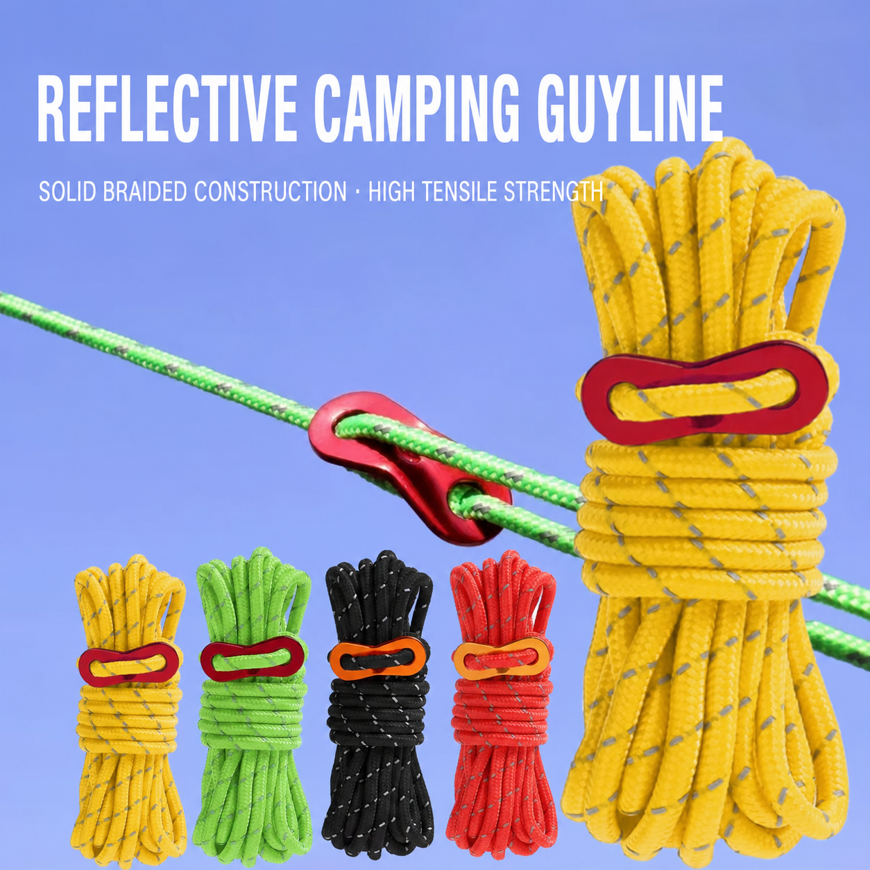 Reflective camping guyline in assorted colours