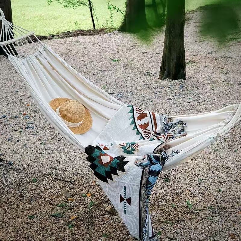 Cotton rope hammock outdoors