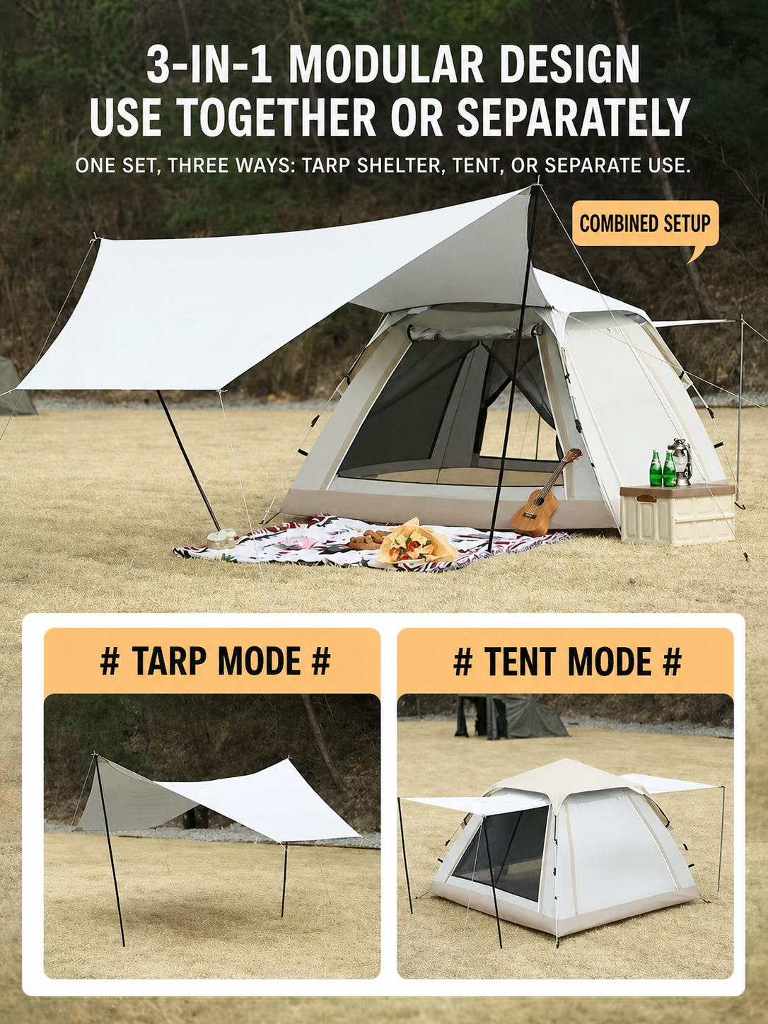 3-in-1 modular tent and tarp set